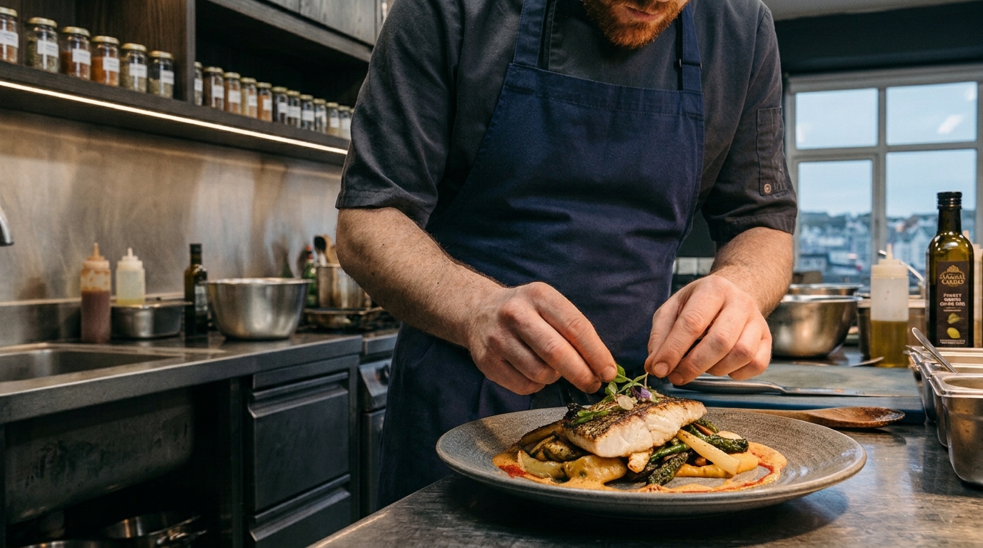 A carefully prepared dish in a home kitchen.
