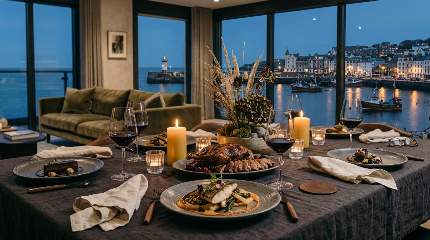 A dinner prepared for an intimate gathering at home.